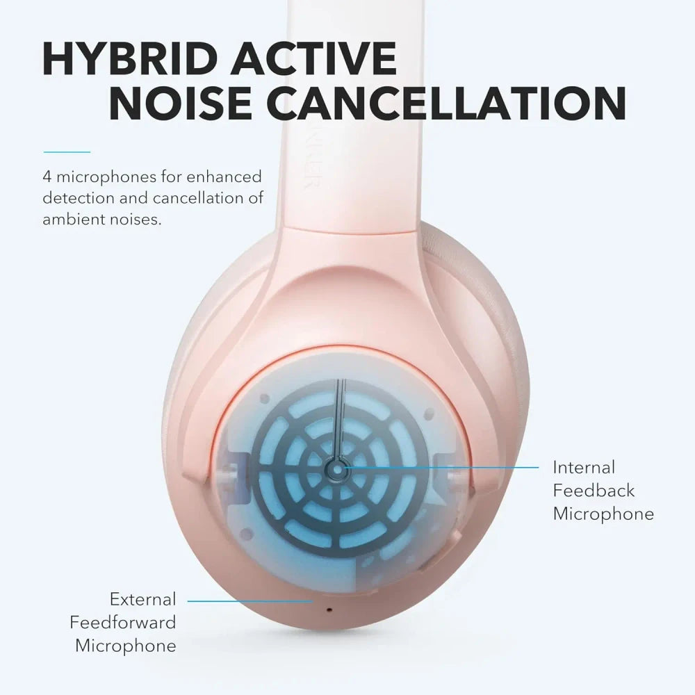 Pink Wireless Noise Cancelling Headphones