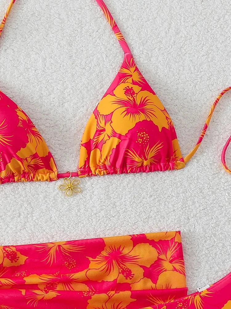 Floral Three Piece Bikini Set