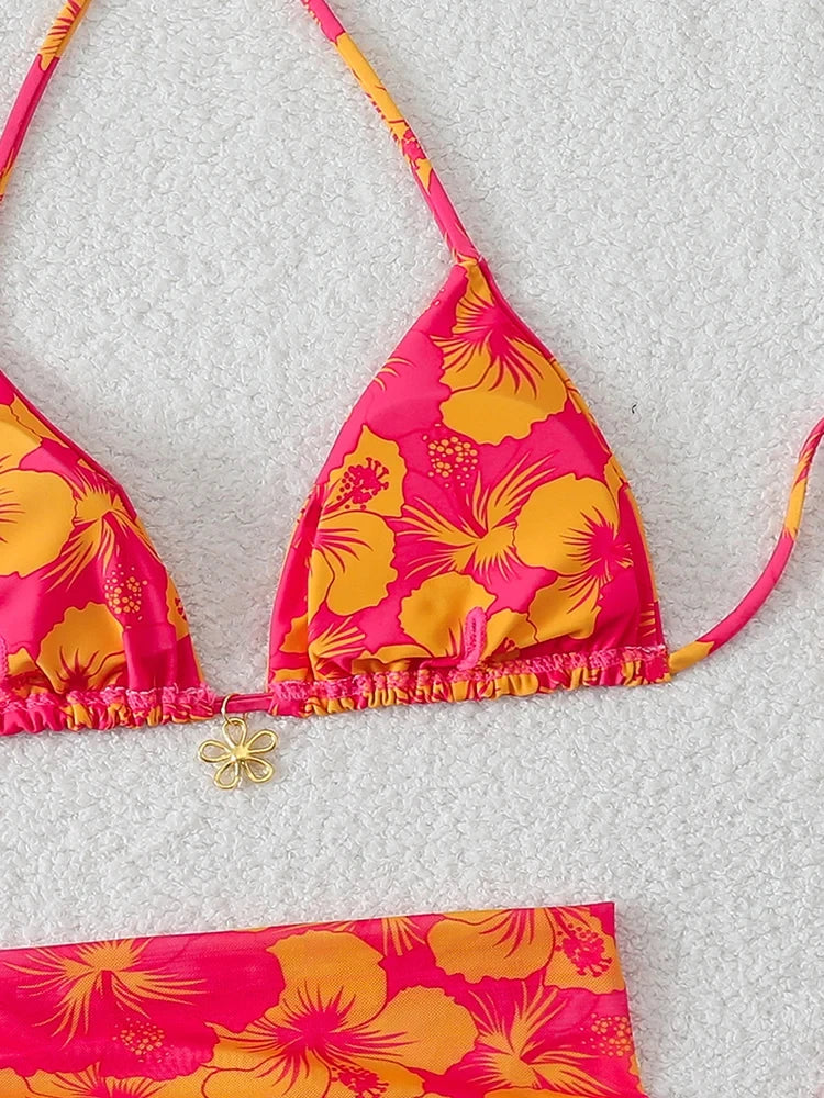 Floral Three Piece Bikini Set