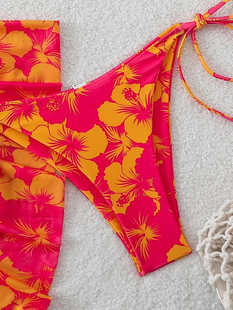Floral Three Piece Bikini Set