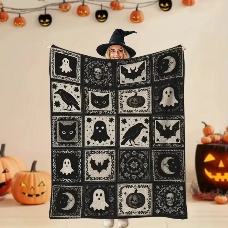 Pumpkin Ghost Plaid Flannel Throw Blanket