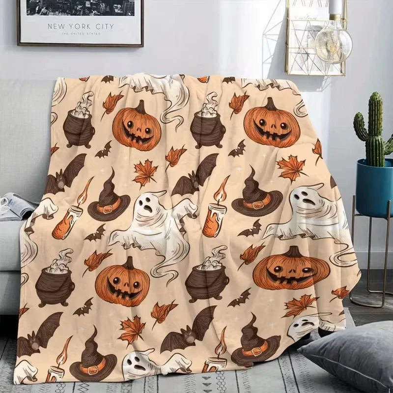 Pumpkin Ghost Plaid Flannel Throw Blanket