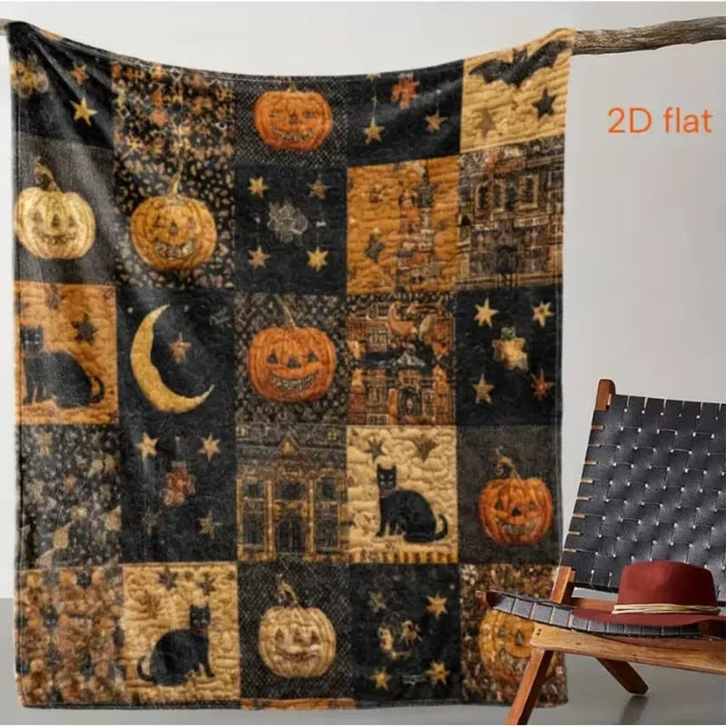 Pumpkin Ghost Plaid Flannel Throw Blanket