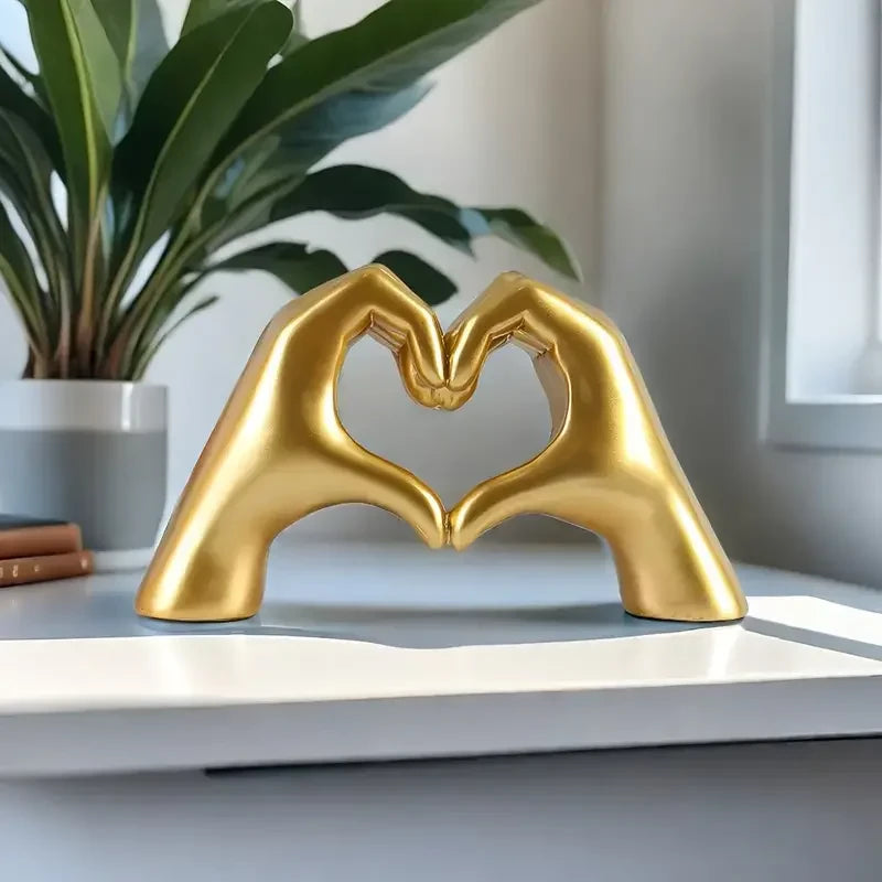 Golden Heart Hand Statue