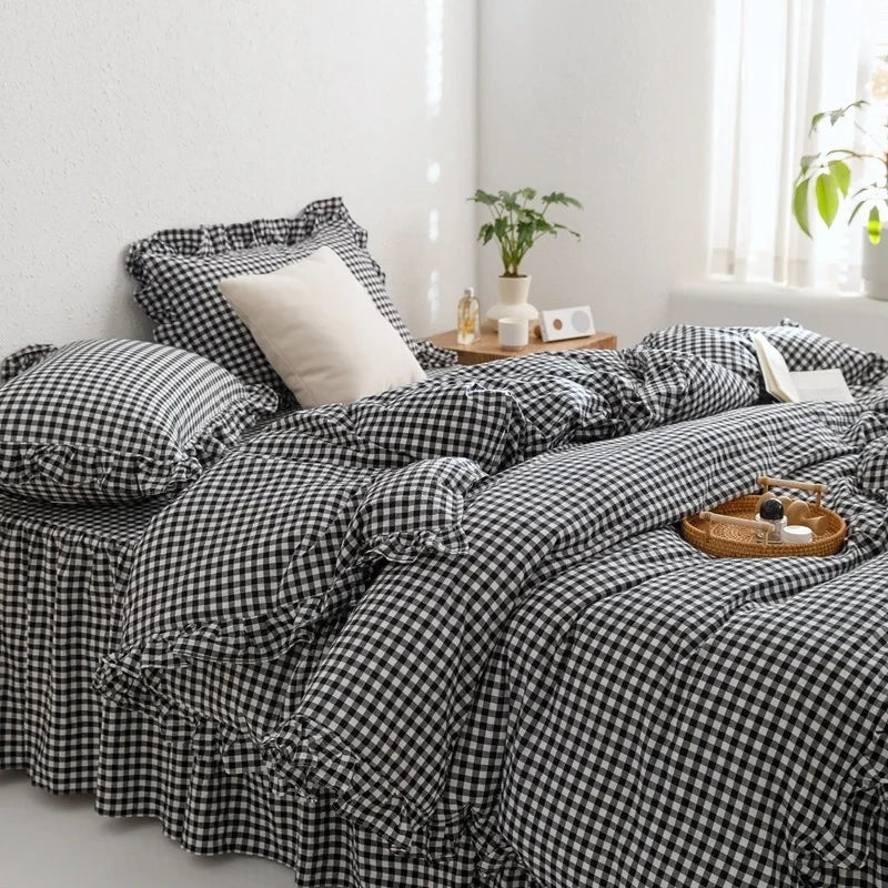 Black Plaid Duvet Cover Set