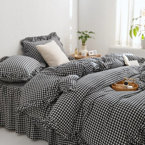 Black Plaid Duvet Cover Set