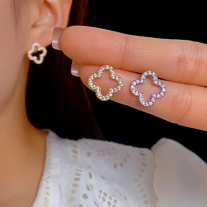 Cubic Zirconia Clover Stud Earrings