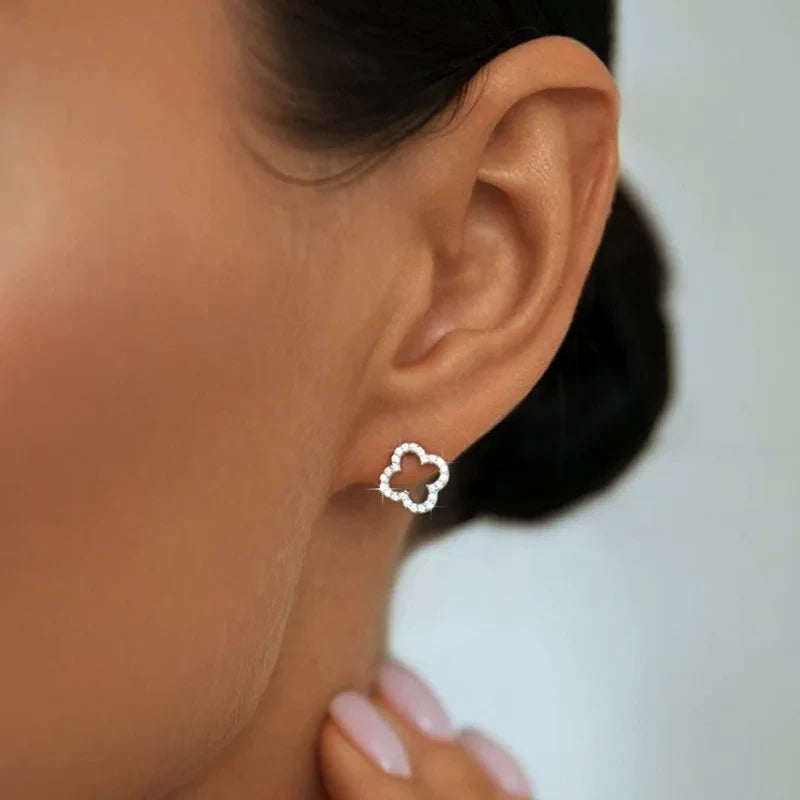 Cubic Zirconia Clover Stud Earrings
