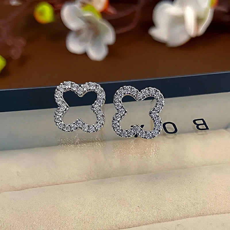 Cubic Zirconia Clover Stud Earrings