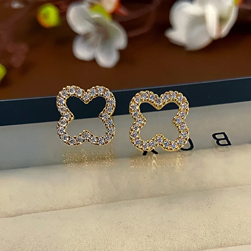 Cubic Zirconia Clover Stud Earrings