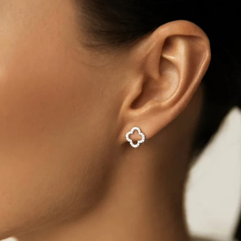 Cubic Zirconia Clover Stud Earrings