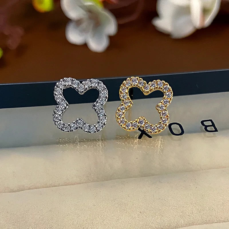 Cubic Zirconia Clover Stud Earrings