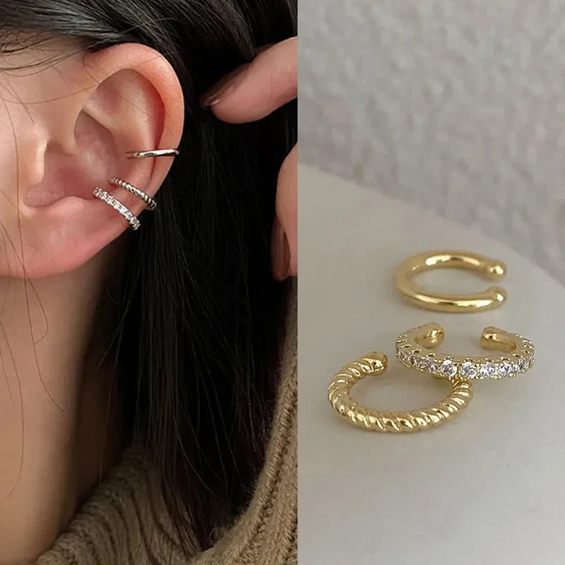 Geometric Cubic Zirconia Clip Ear Cuff