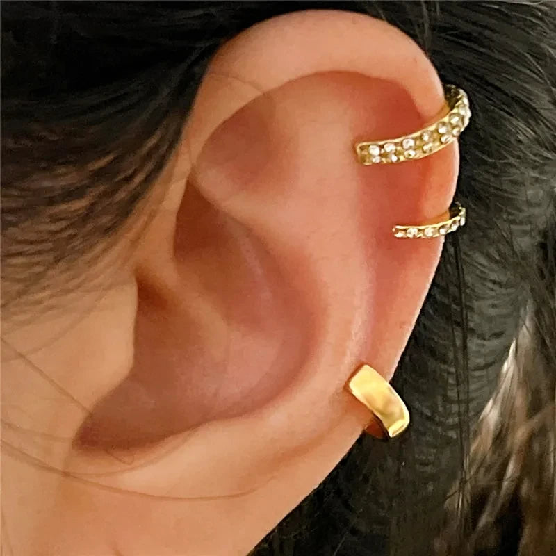 Geometric Cubic Zirconia Clip Ear Cuff