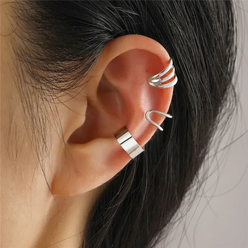 Geometric Cubic Zirconia Clip Ear Cuff