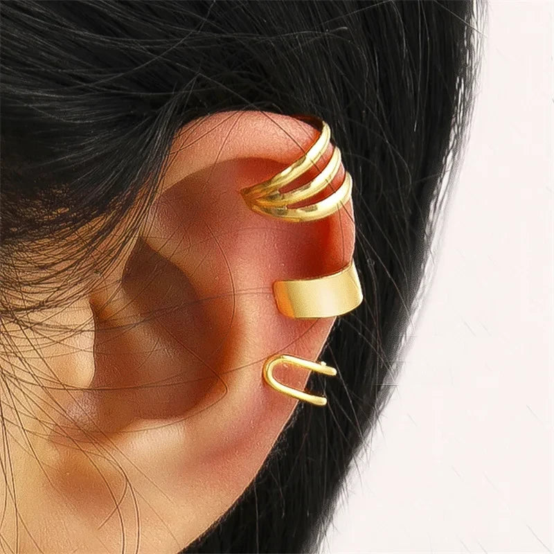 Geometric Cubic Zirconia Clip Ear Cuff